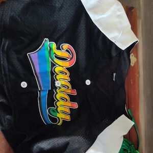Black and White Jersey with Colorful Logo Crop
